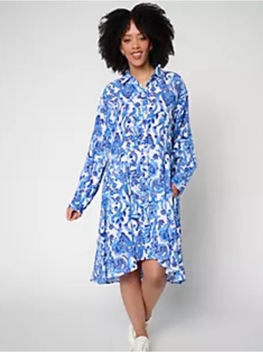 Blue Floral Shirt Dress - Women's Button-Down